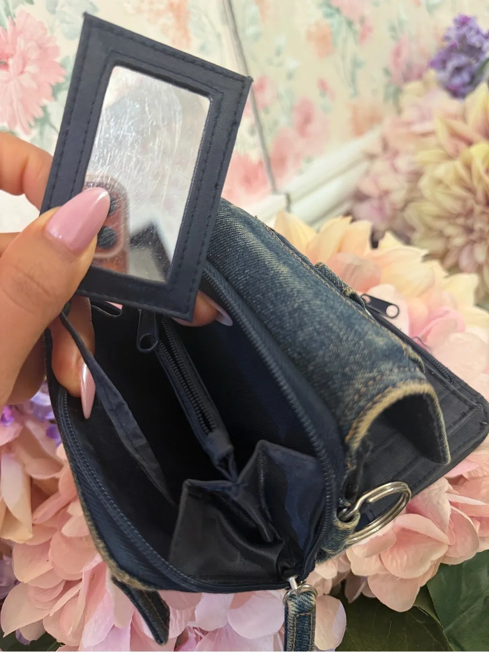 lei Denim Mini Wallet - Dark Blue with Silver Hardware
